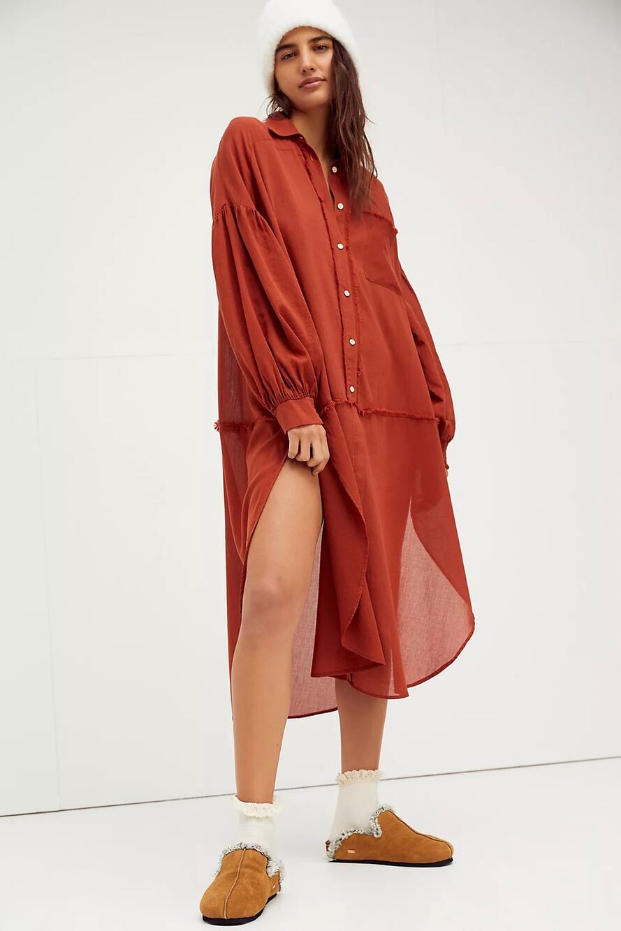 Free People Intimately Soft Night Sleep Shirtdress Oversized Size S Rust Worthy